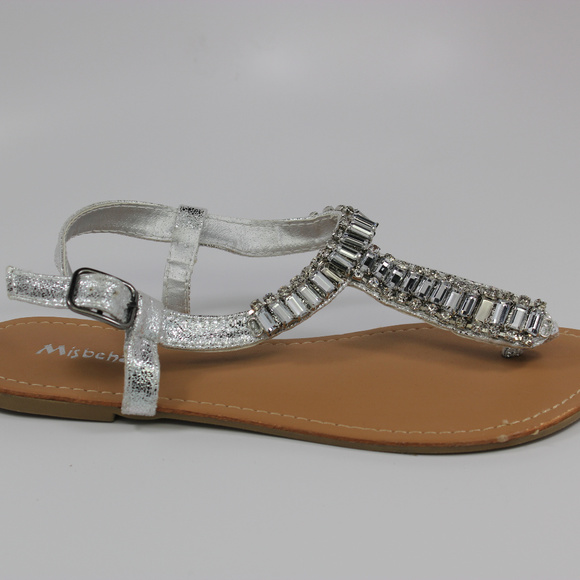 Misbehave Shoes - MISBEHAVE CRYSTAL DECOR FLAT SANDALS